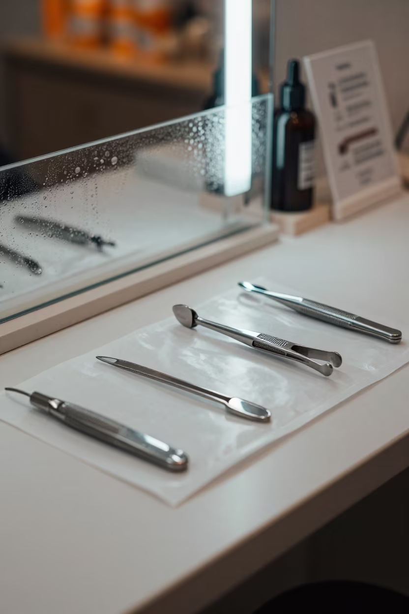Sterilized Nail Tools in Autumn Evening Light in inside a nail studio in Çorum
