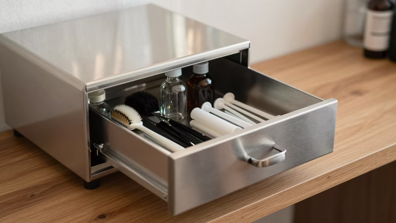 Sterilizer Drawer in Delhi Salon at Midday in inside a salon row in Delhi