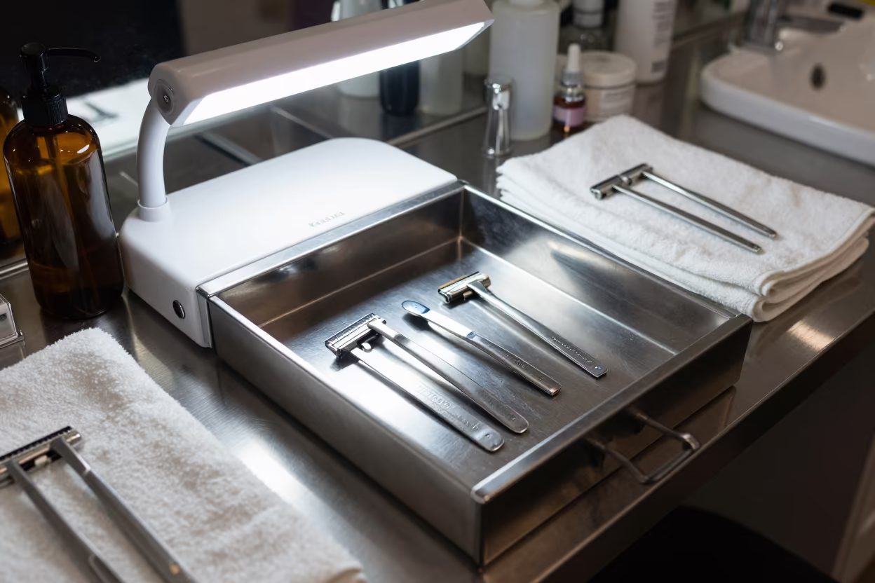 Sterilizer Drawer Open in Kassala Salon Before Dawn in inside a nail studio in Kassala