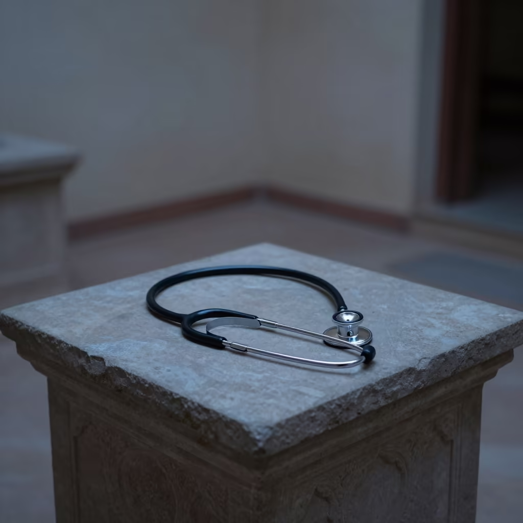 Stethoscope on Museum Plinth in Junagadh in on a museum plinth in Junagadh