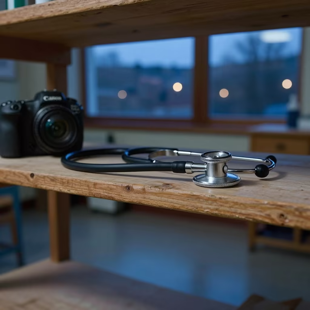Stethoscope on Workshop Shelf in Mary Clinic in on a workshop shelf in Mary