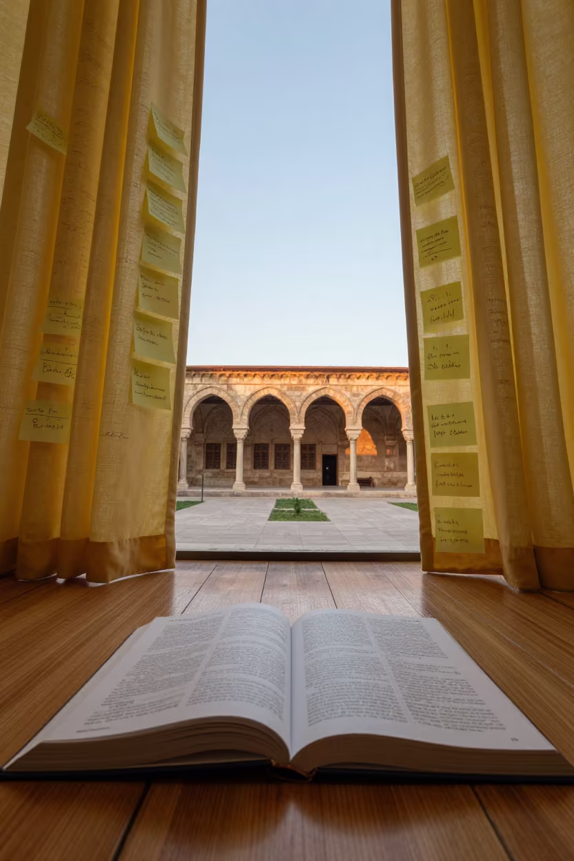 Sticky Notes Study Carrel Under Kirkuk Cloister in beneath a university cloister near Kirkuk