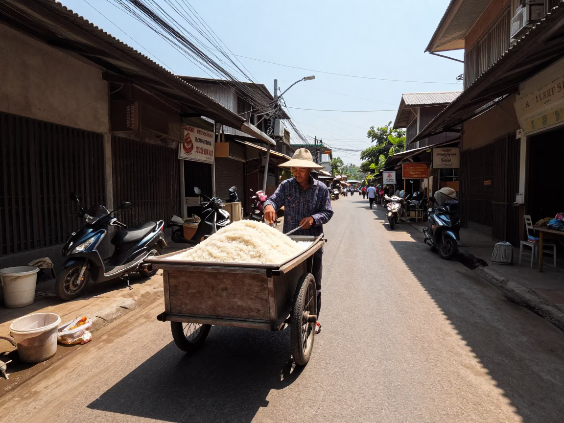 Sticky Rice in Chiang Mai at The Flat Glare Of Noon Light in in Chiang Mai, Thailand