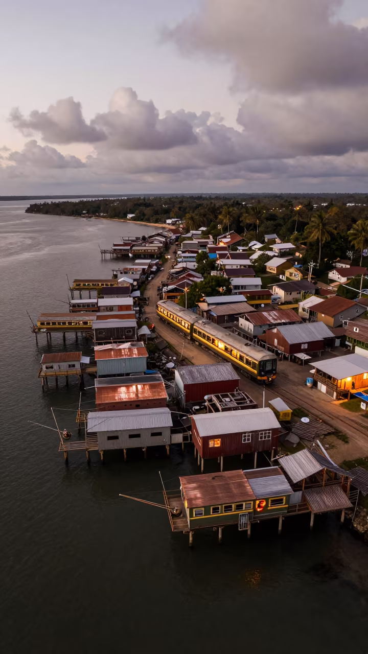 Stilt Village Drone View in Restored Terminal in inside a restored train terminal near Huehuetenango