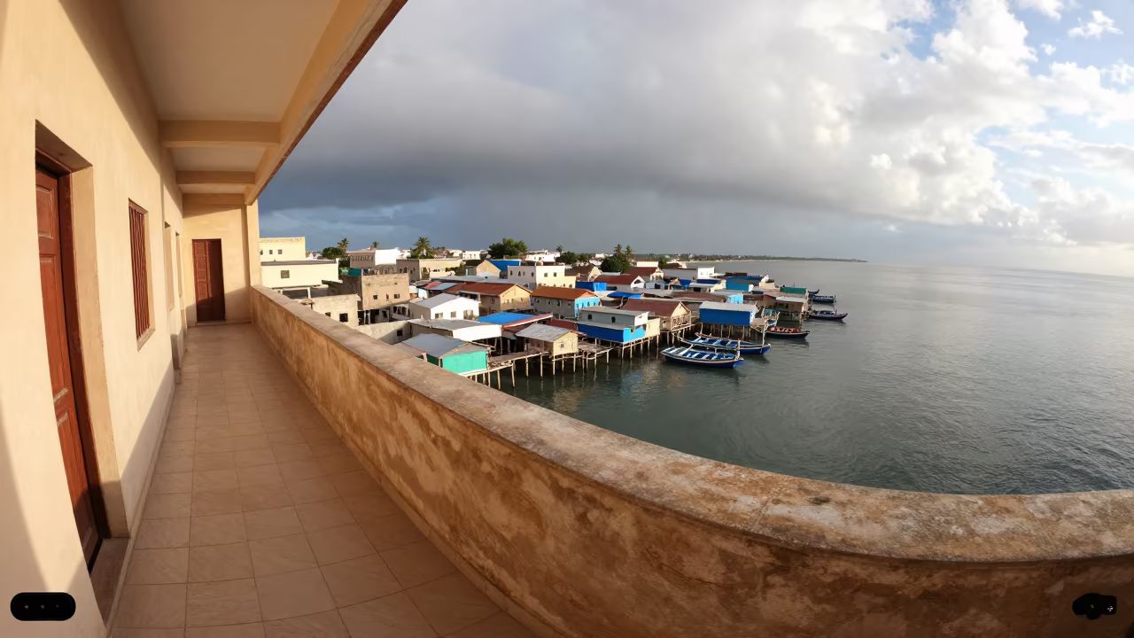 Stilt Village Drone View Tiled Hall in inside a tiled stair hall in Hargeisa