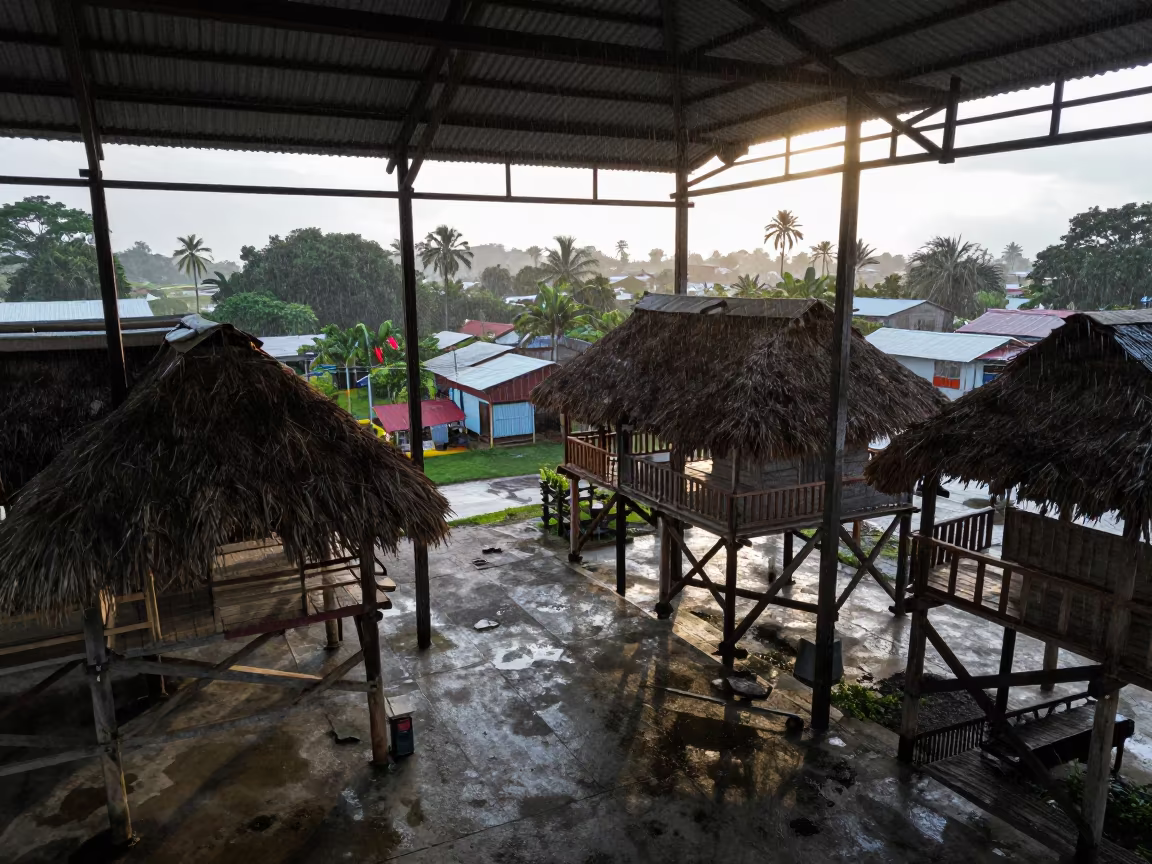 Stilt Village Drone View in Train Terminal in inside a restored train terminal in Ciudad del Este