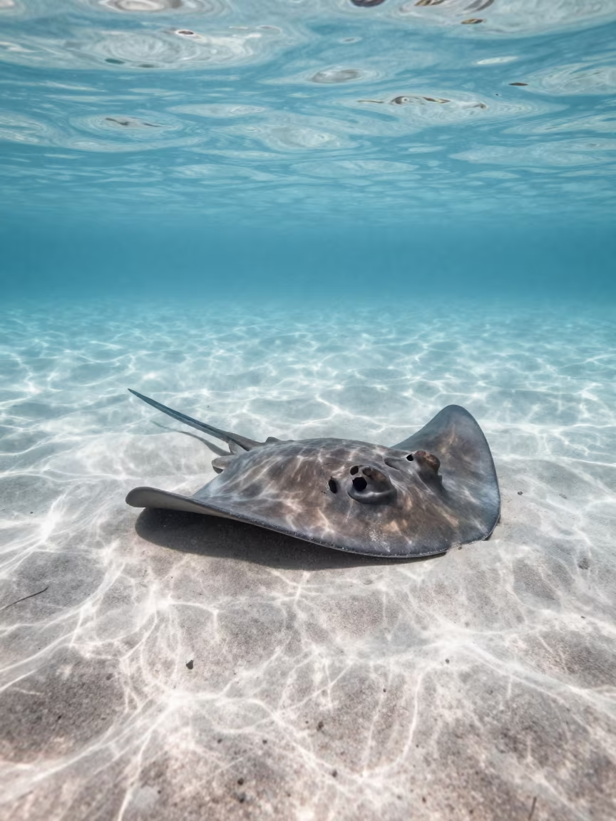 Stingray Half Buried in Sand Near Marseille in near Marseille