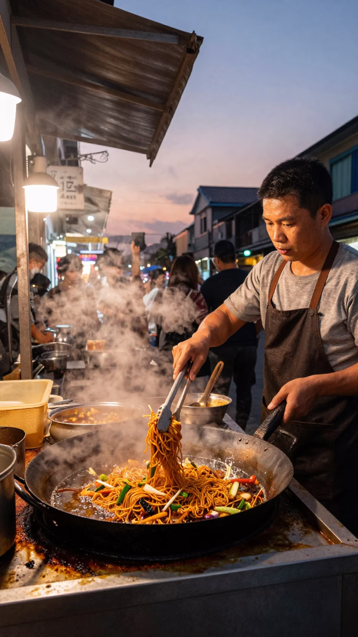 Stir Fry in Kaohsiung at Copper-toned Light Before Dusk in in Kaohsiung, Taiwan