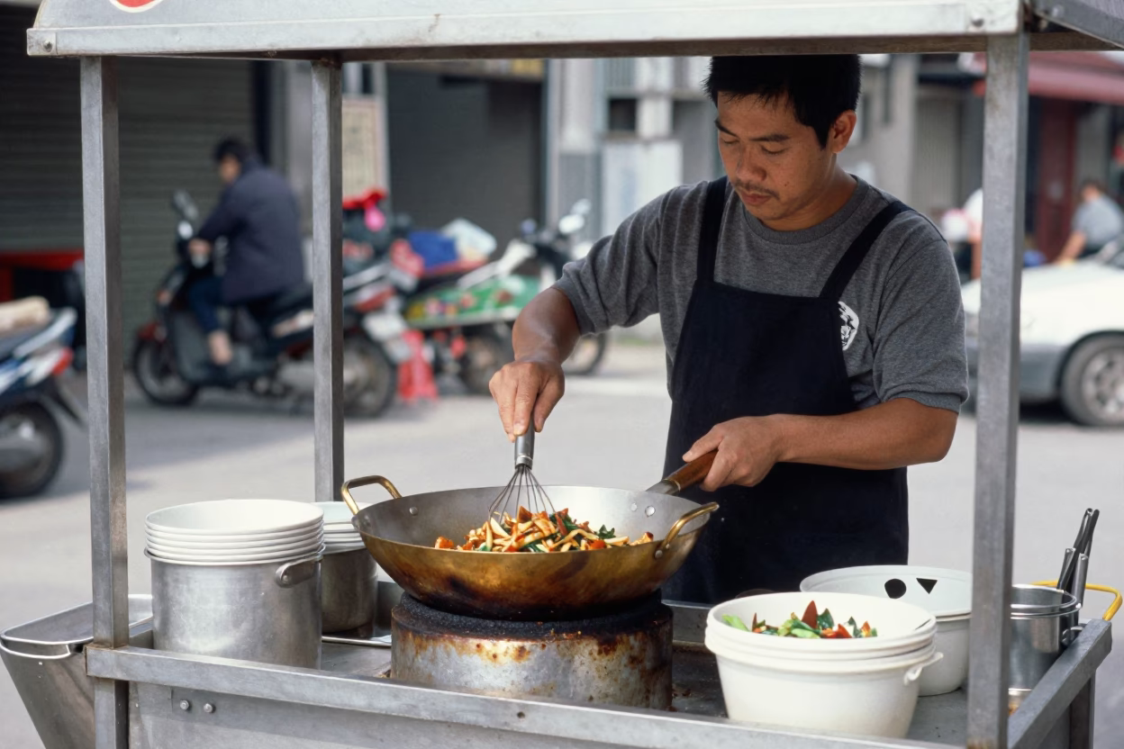 Stir Fry in Kaohsiung at The Flat Glare Of Noon Light in in Kaohsiung, Taiwan