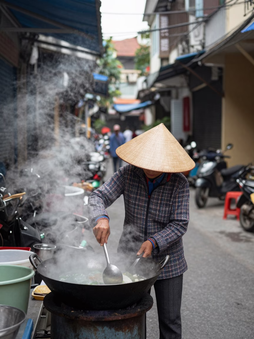 Stirring Pho in Hanoi in in Hanoi, Vietnam