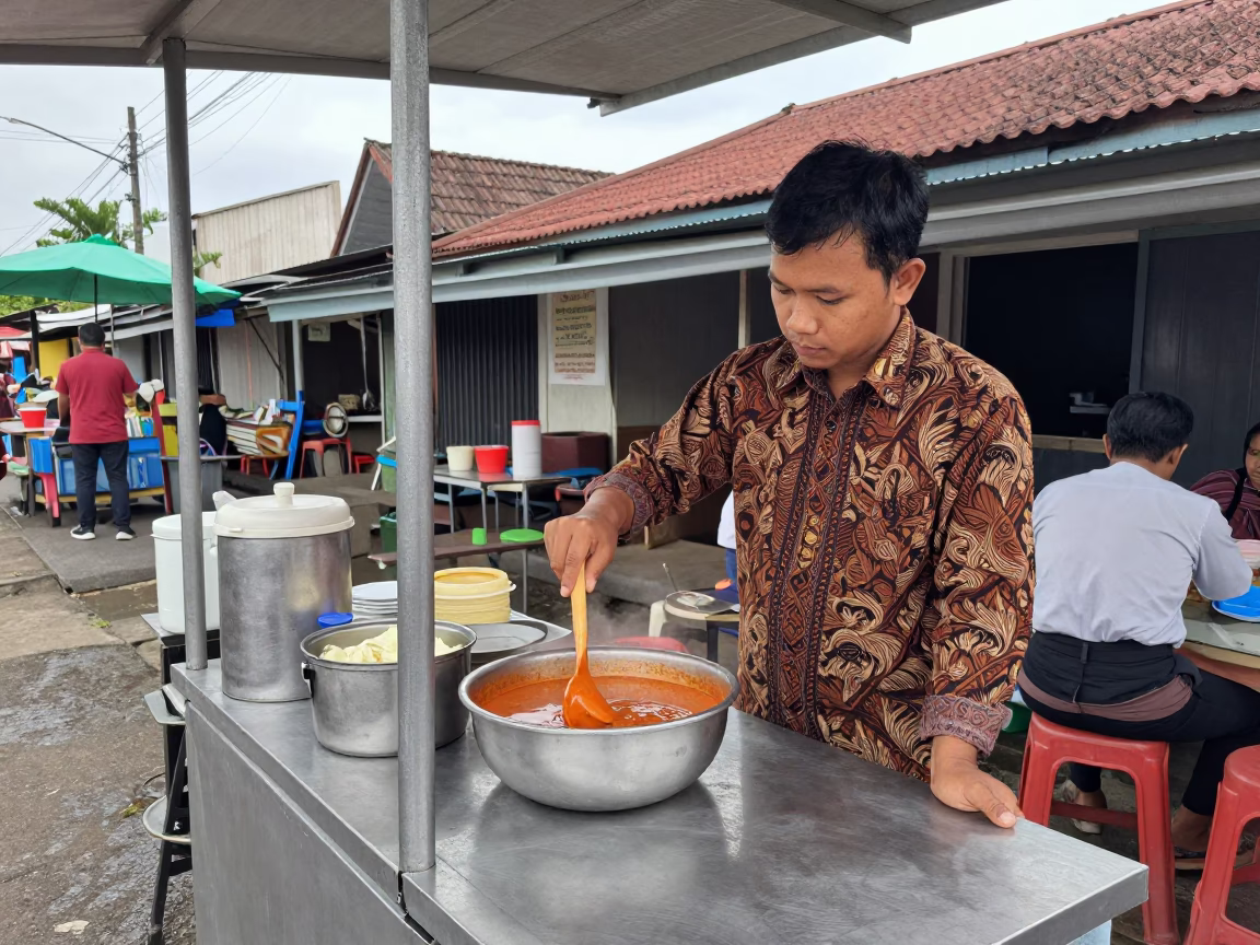 Stirring Sauce in Yogyakarta in in Yogyakarta, Indonesia