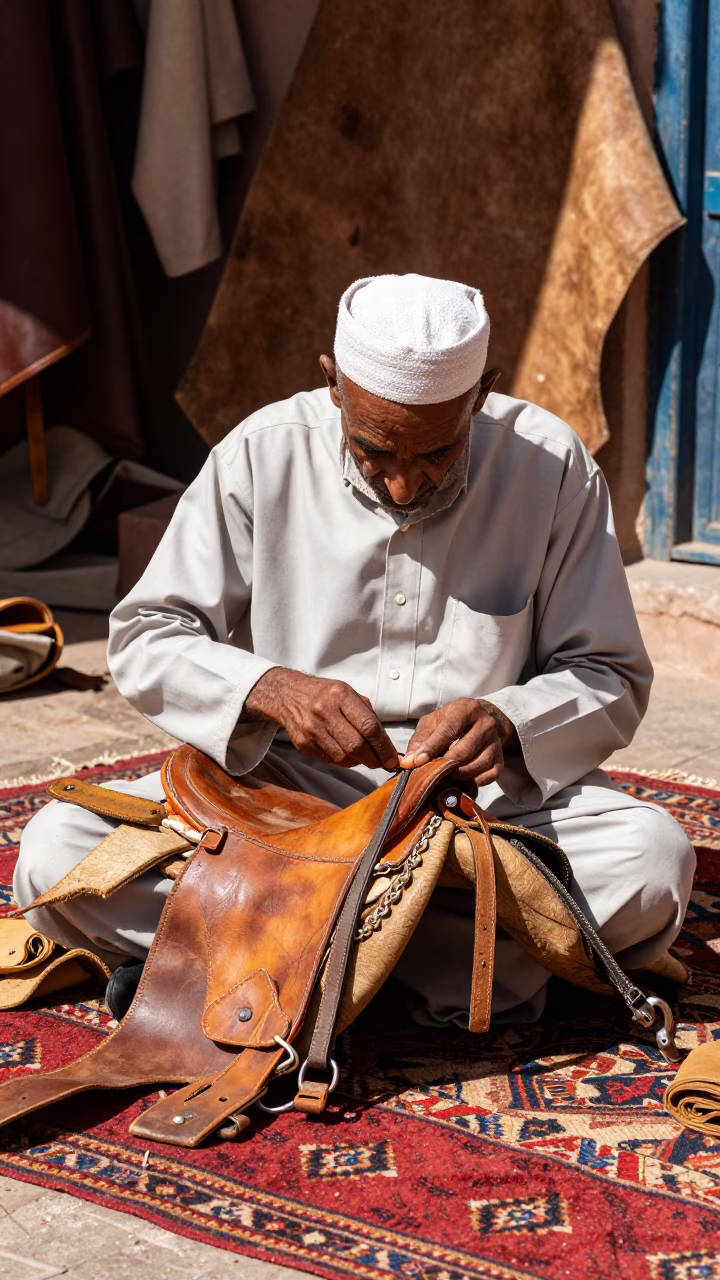 Stitching Saddle in Marrakech in in Marrakech, Morocco