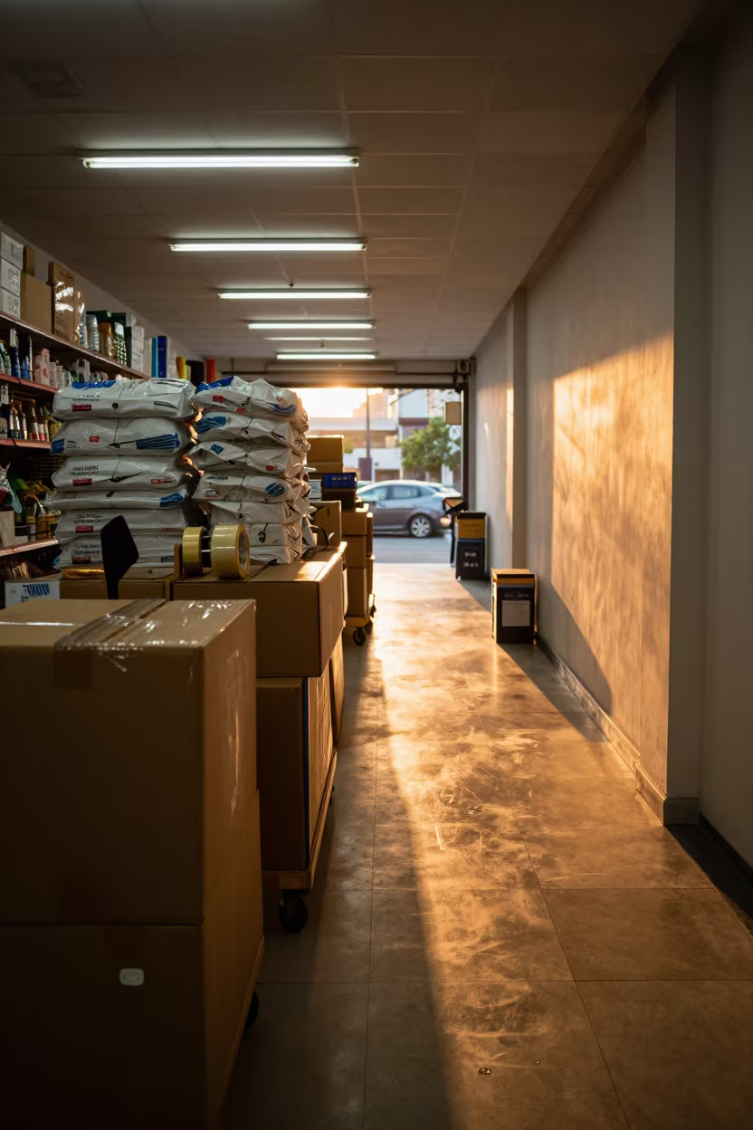 Stock Cart at Jakarta Cash Wrap in at a cash wrap counter with bags stacked nearby in Jakarta