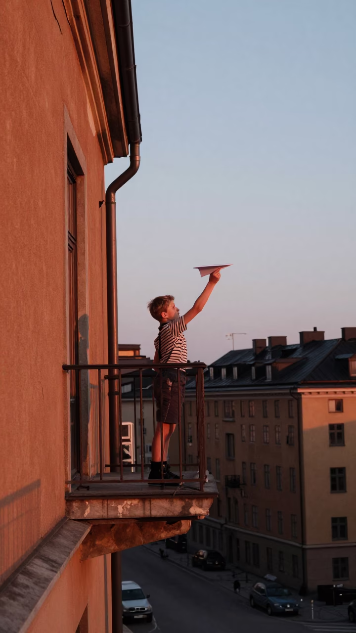 Stockholm Balcony at Copper-toned Light Before Dusk in in Stockholm, Sweden