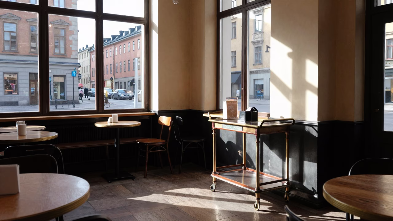 Stockholm Cafe Interior at The Late Morning Light in in Stockholm, Sweden