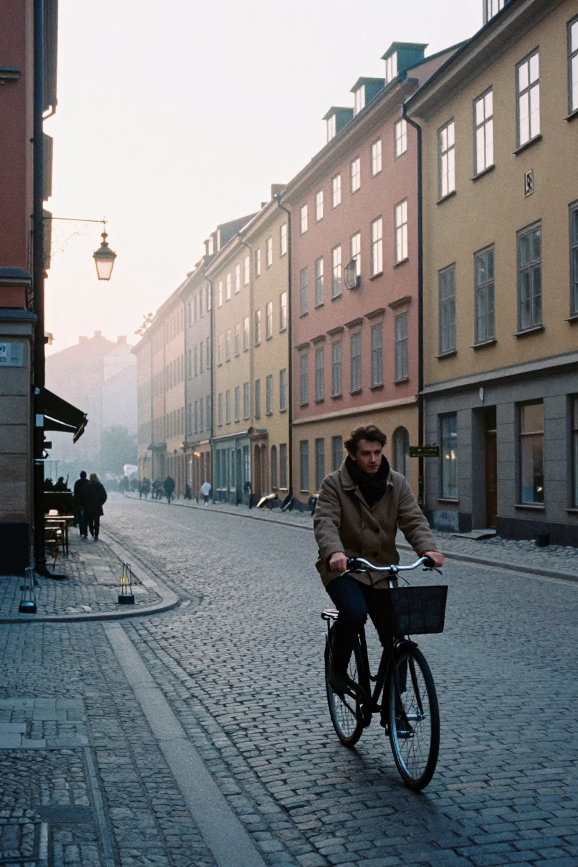 Stockholm early morning street scene with vintage details and local life in in Stockholm, Sweden