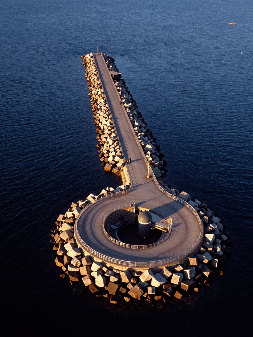 Stockholm Harbor Breakwater Spiral Aerial View Late Afternoon Light in in Stockholm, Sweden