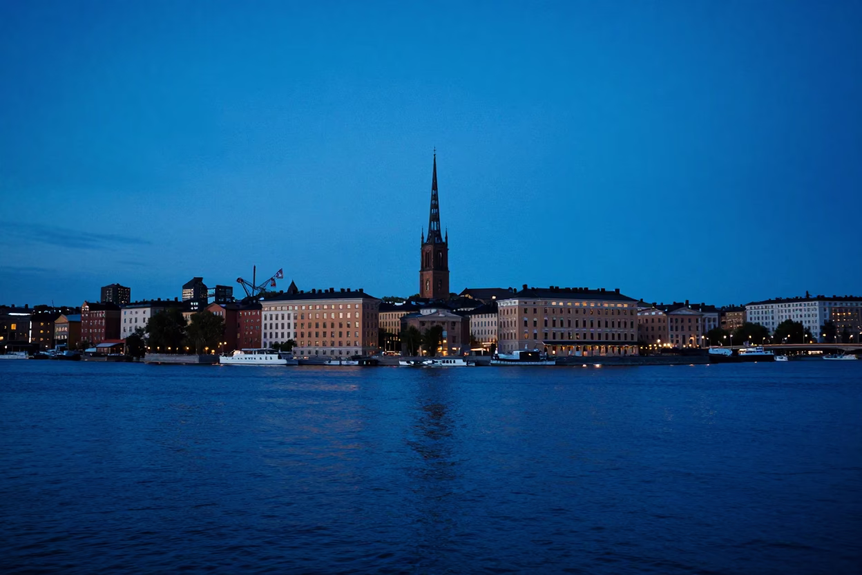 Stockholm Horizon Shot at The Last Blue Light Of Evening in in Stockholm, Sweden