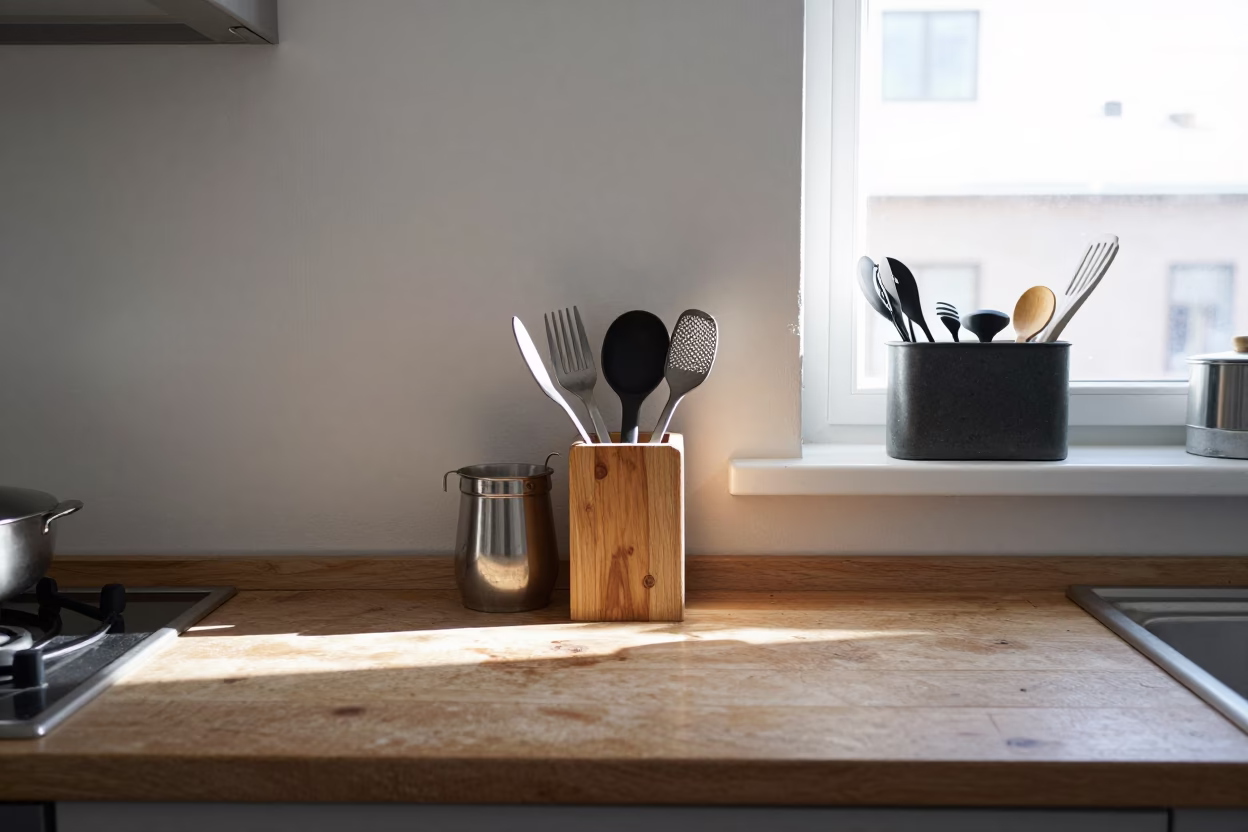 Stockholm Kitchen Interior With Utensil Crocks And Window Box in in Stockholm, Sweden