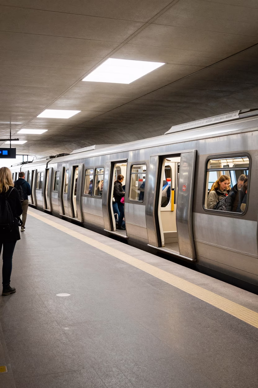 Stockholm Metro Art Adorned Station Platform During Noon Rush Hour in in Stockholm, Sweden