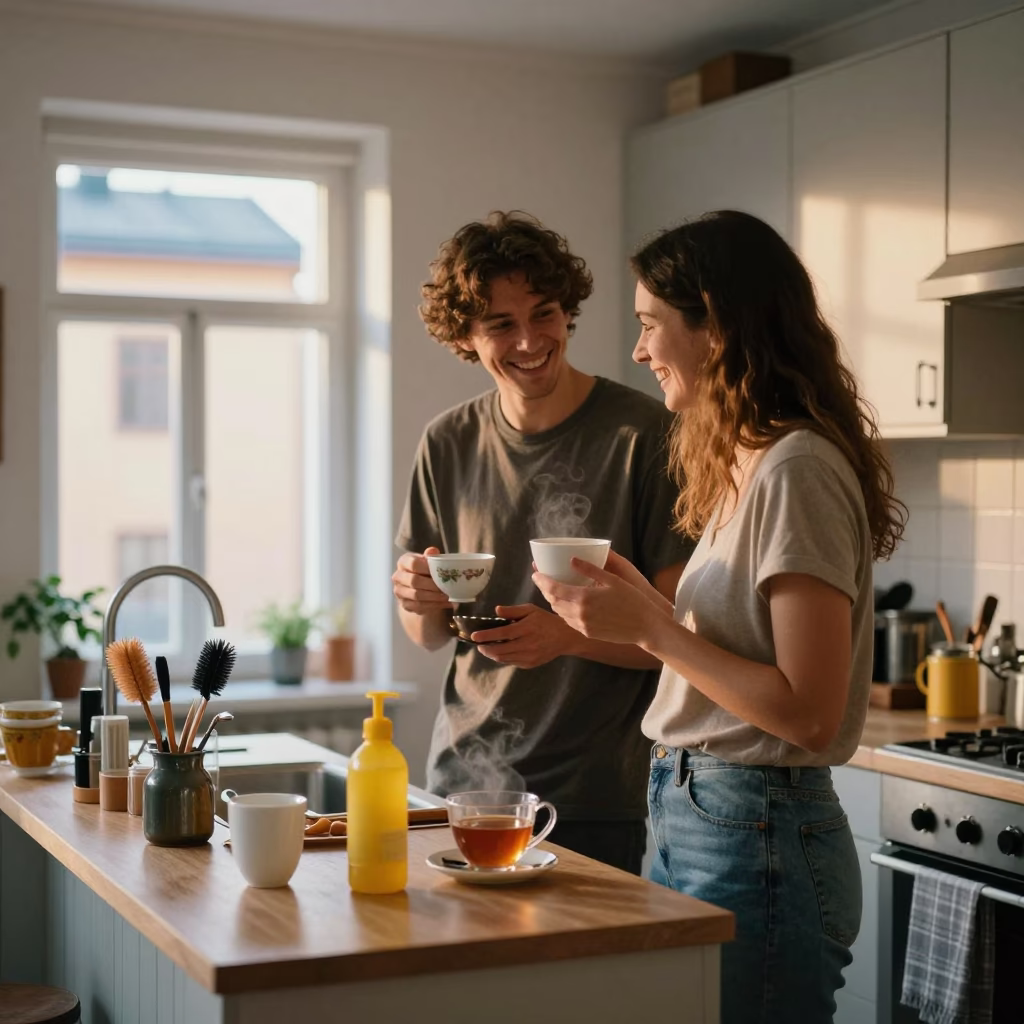 Stockholm Sharing Tea at Evening Light in in Stockholm, Sweden