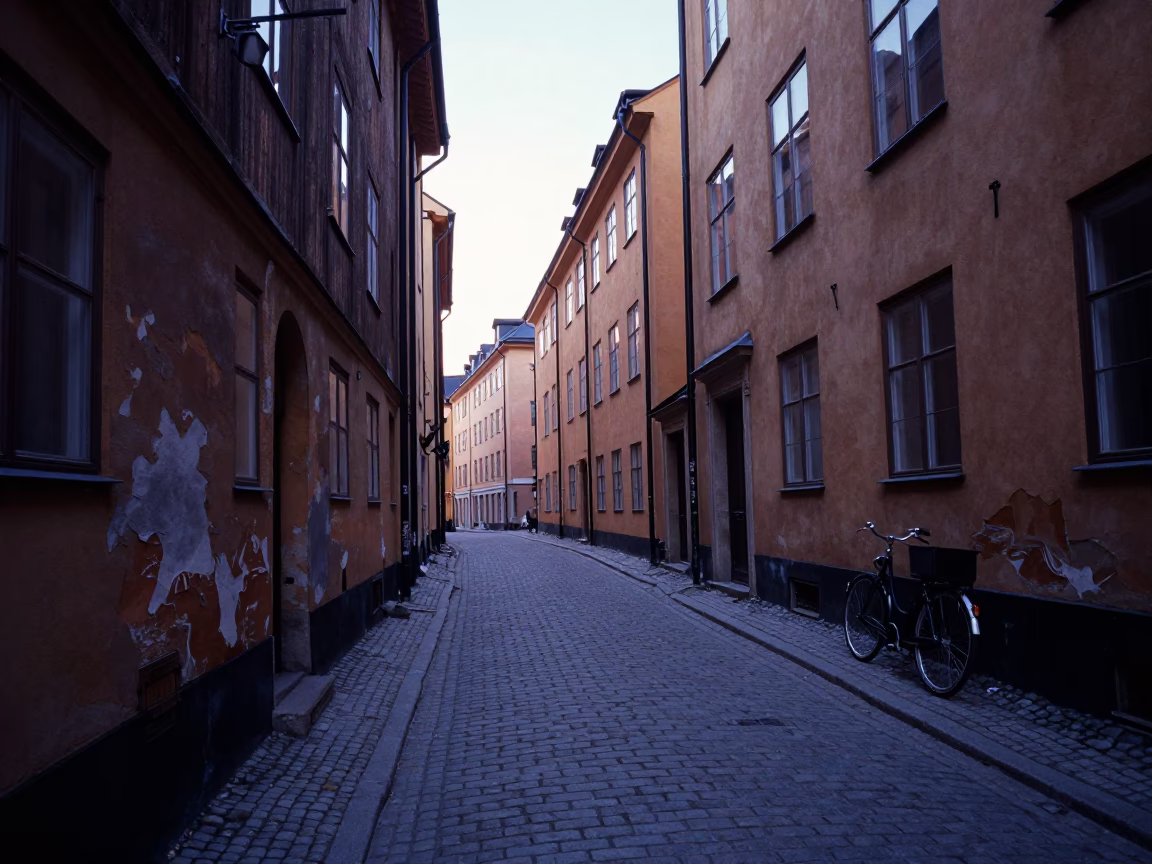 Stockholm Street Scene at Sunrise Light in in Stockholm, Sweden