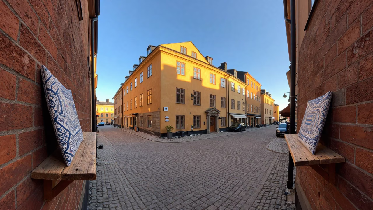 Stockholm Sweden Late Afternoon Light on Old City Street with Vintage Details in in Stockholm, Sweden
