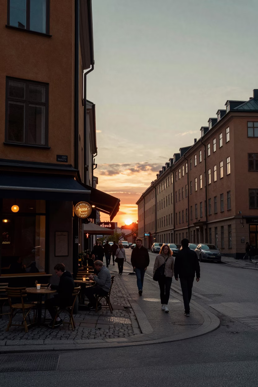 Stockholm Sweden Late Afternoon Street Scene with Vintage 1990s Aesthetic and Local Life Details in in Stockholm, Sweden