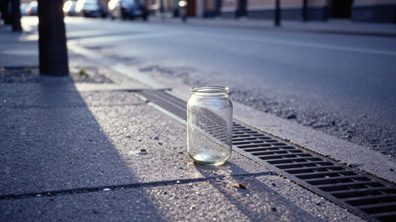 Stockholm Sweden Late Morning Urban Street Scene with Jar on Sidewalk in in Stockholm, Sweden