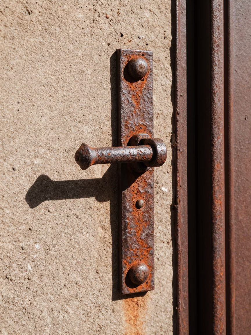 Stockholm Sweden Noon Light Rusty Wall Gate Handle and Pin Tin Detail in in Stockholm, Sweden