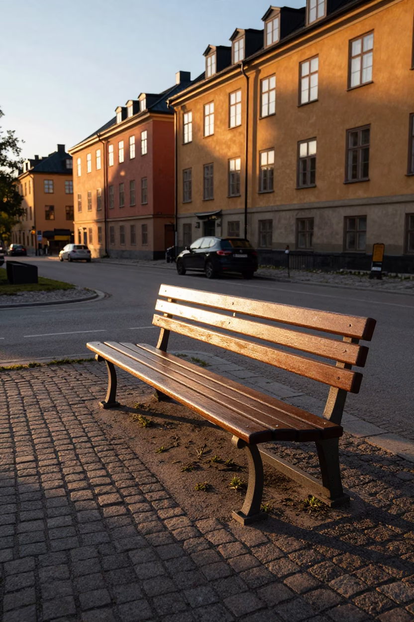 Stockholm Sweden Sunset Park Bench in Södermalm District Golden Hour in in Stockholm, Sweden