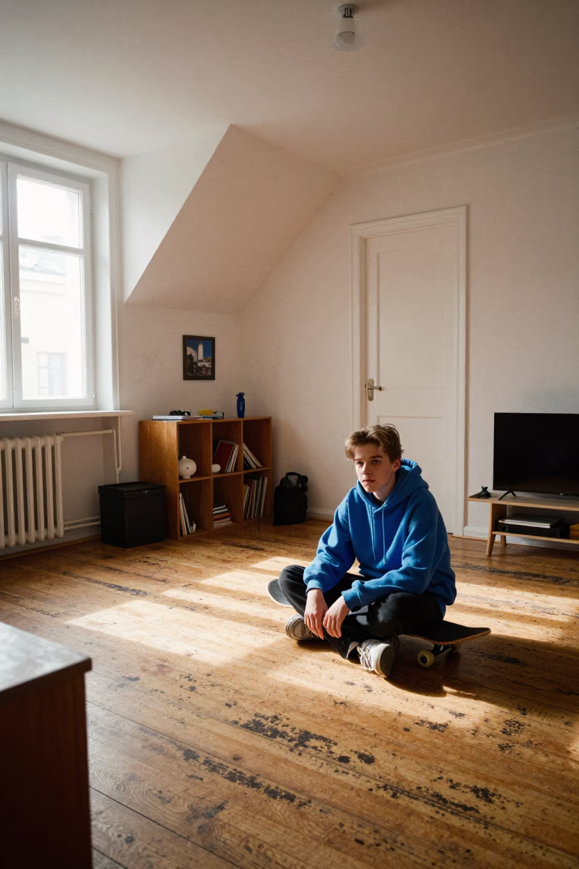 Stockholm Teenager at Flat Noon Light in in Stockholm, Sweden