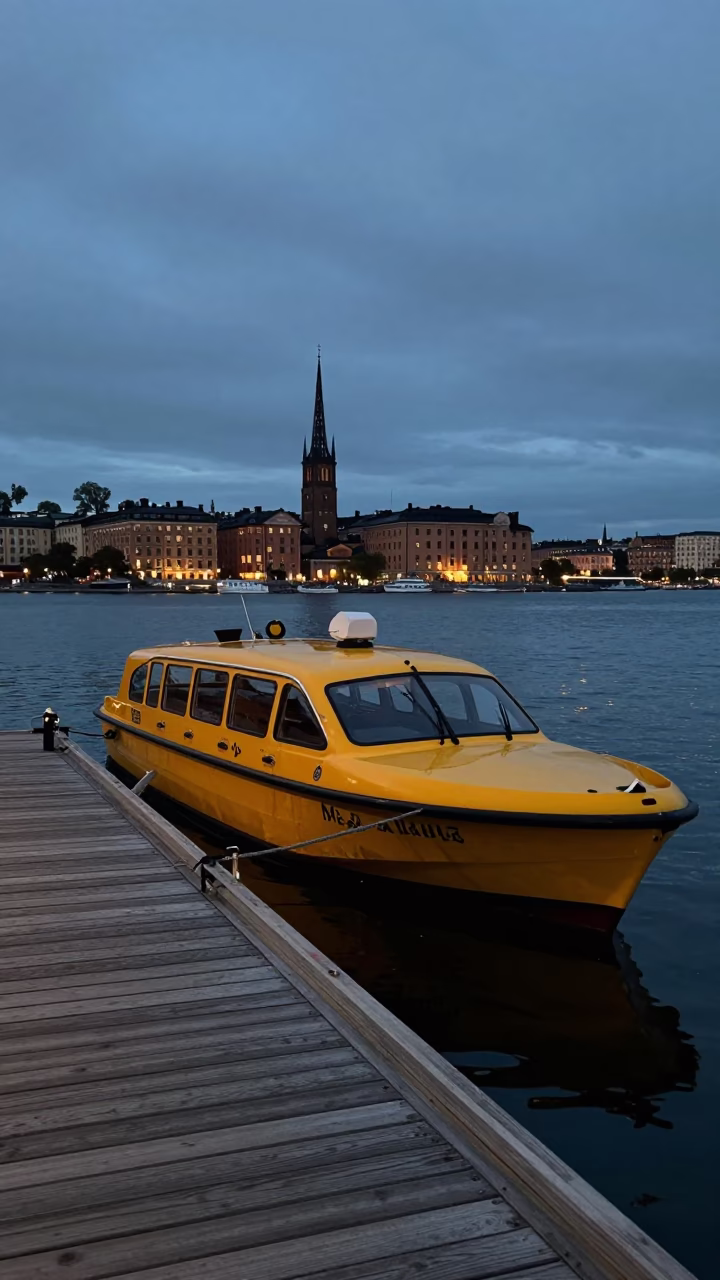 Stockholm Water Taxi at The Predawn Darkness Light in in Stockholm, Sweden