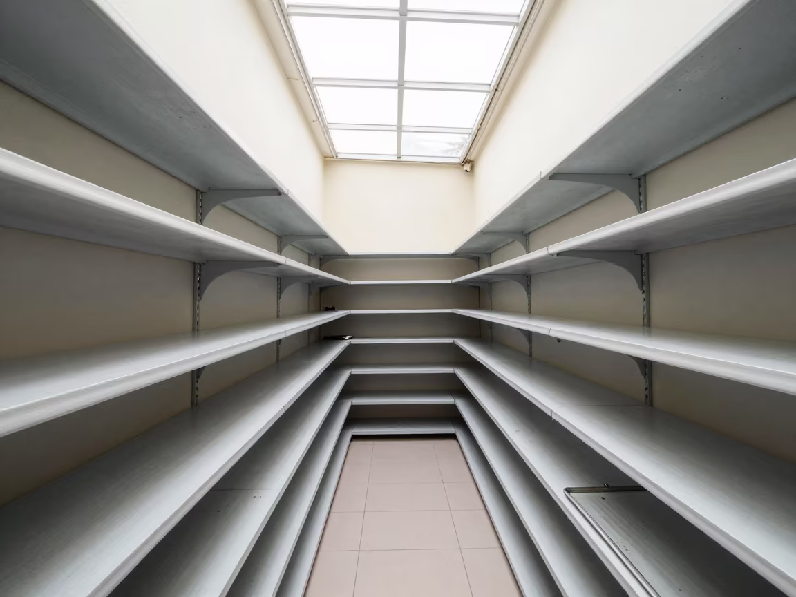 Stockroom Caster Tray with Dust in Paraty Retail in inside a stockroom behind the sales floor in Paraty