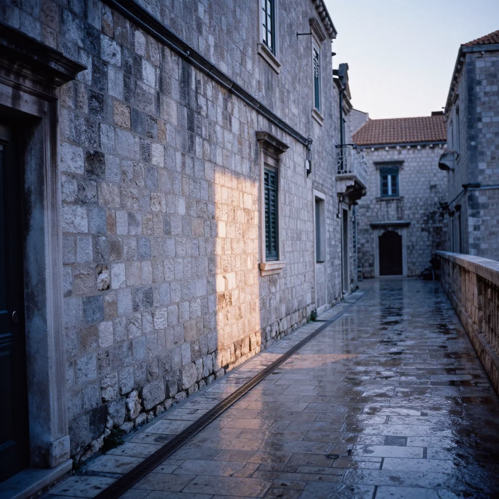 Stone Alley in Dubrovnik at First Light Of Dawn in in Dubrovnik, Croatia