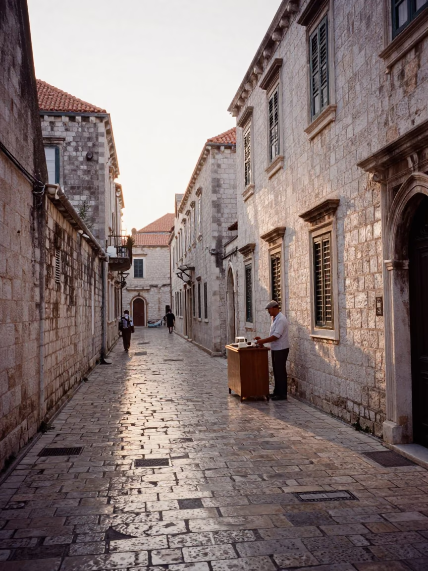 Stone Alley just after sunrise in Dubrovnik in in Dubrovnik, Croatia