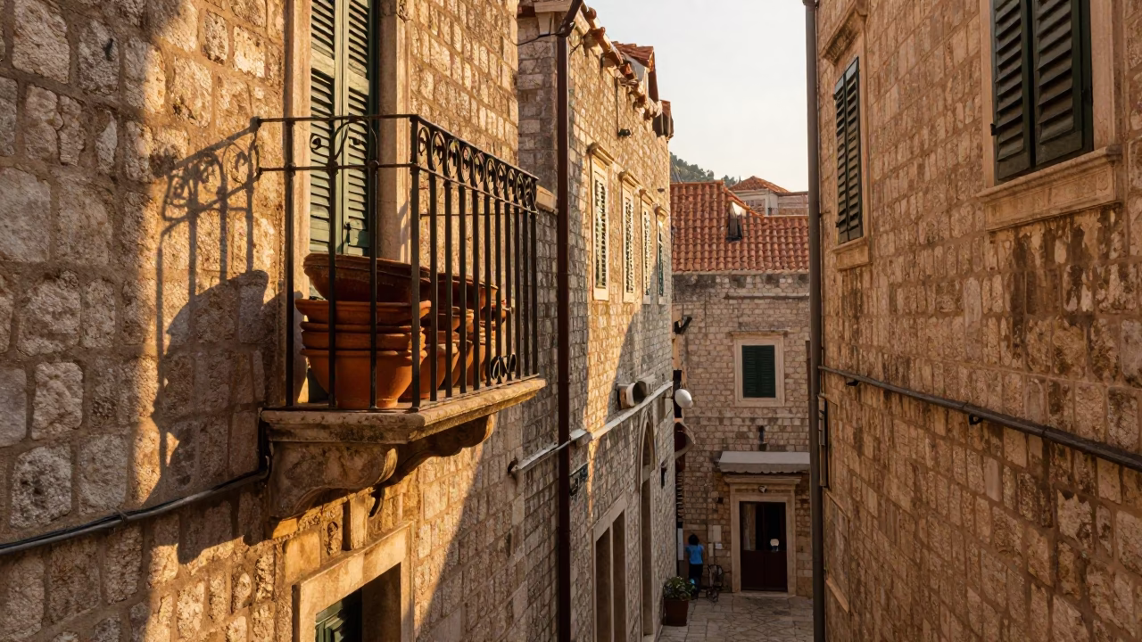 Stone Alleyway at Golden Hour in Dubrovnik in in Dubrovnik, Croatia