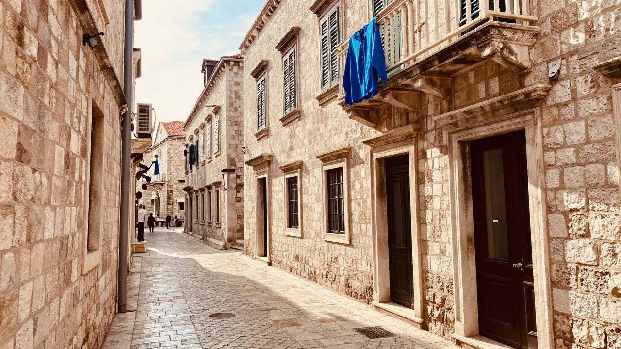 Stone Alleyway in Dubrovnik at Late Morning Light in in Dubrovnik, Croatia