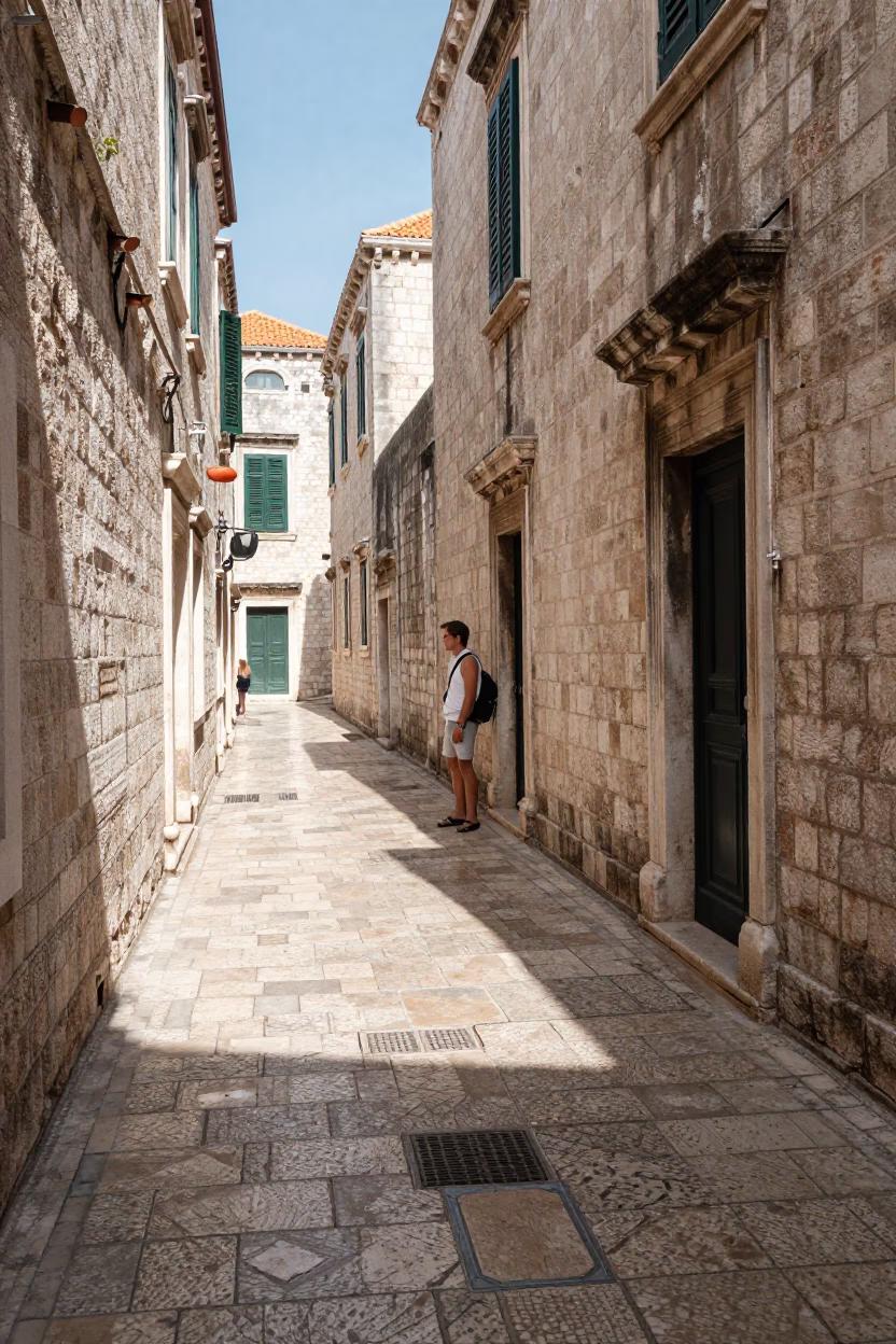 Stone Alleyway in Dubrovnik at Midday Light in in Dubrovnik, Croatia