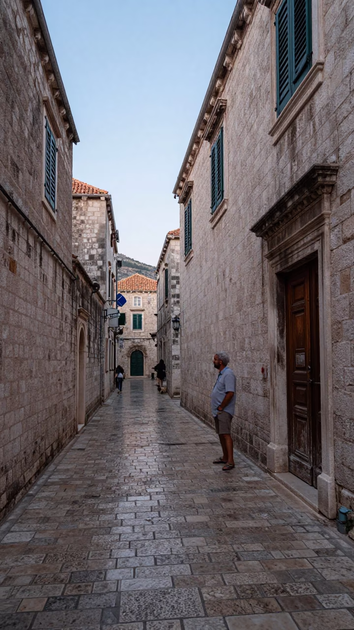 Stone Alleyway in Dubrovnik at Nautical Dawn Light in in Dubrovnik, Croatia