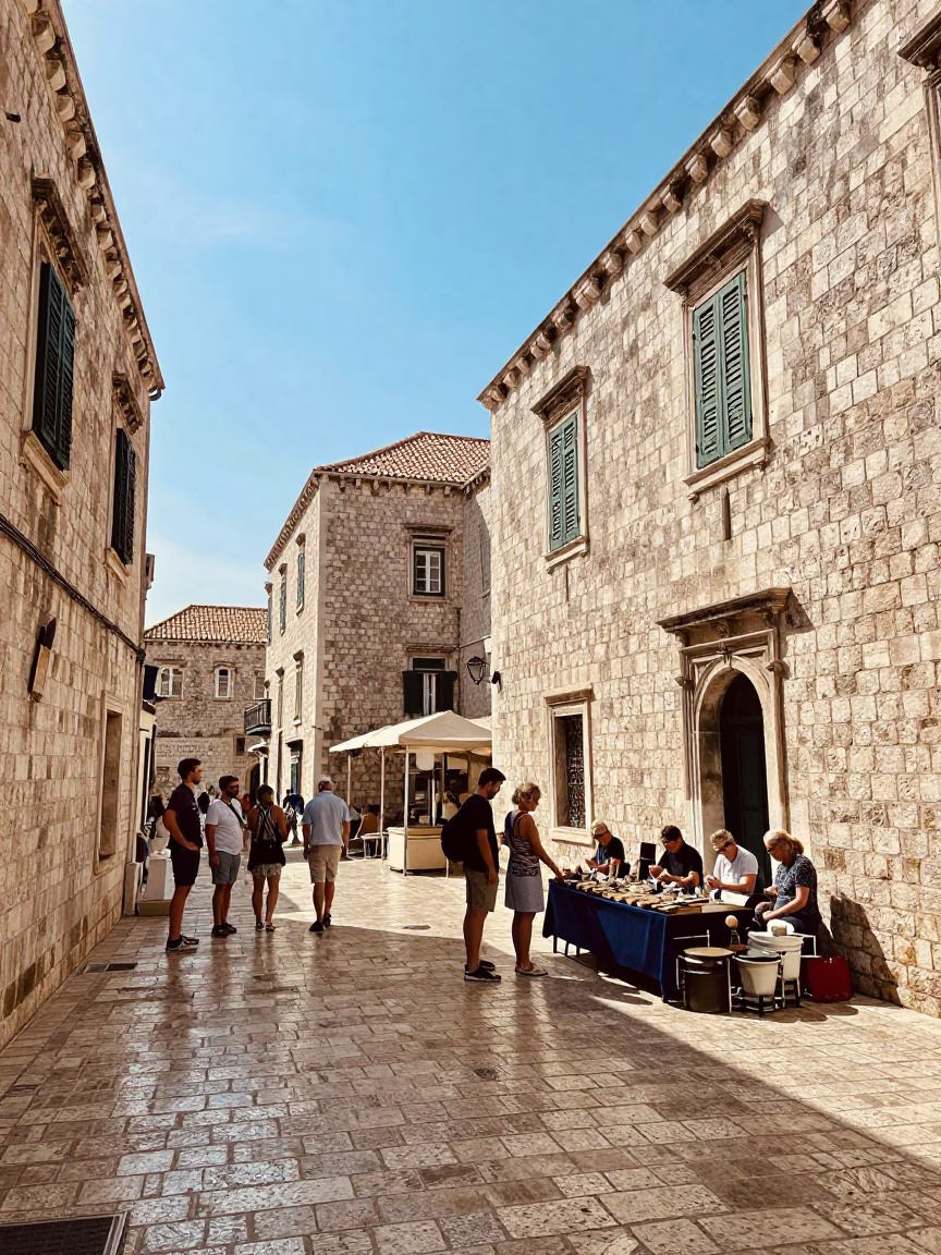 Stone Architecture in Dubrovnik at Bright Midmorning Light in in Dubrovnik, Croatia