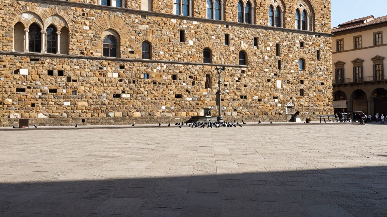 Stone Architecture in Florence at Bright Midmorning Light in in Florence, Italy