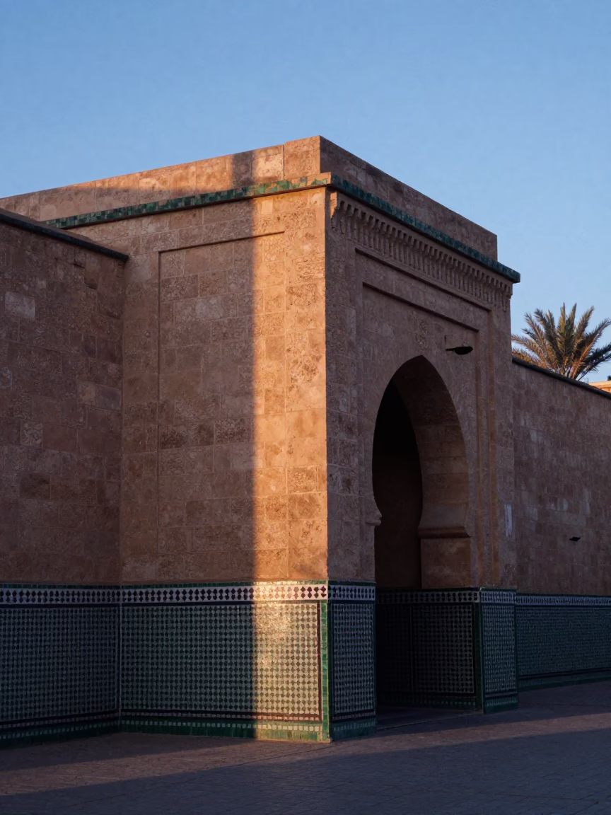 Stone Architecture in Marrakech at Sunrise Light in in Marrakech, Morocco