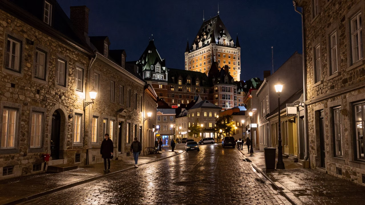 Stone Architecture in Quebec City at Deep In The Night Light in in Quebec City, Quebec, Canada