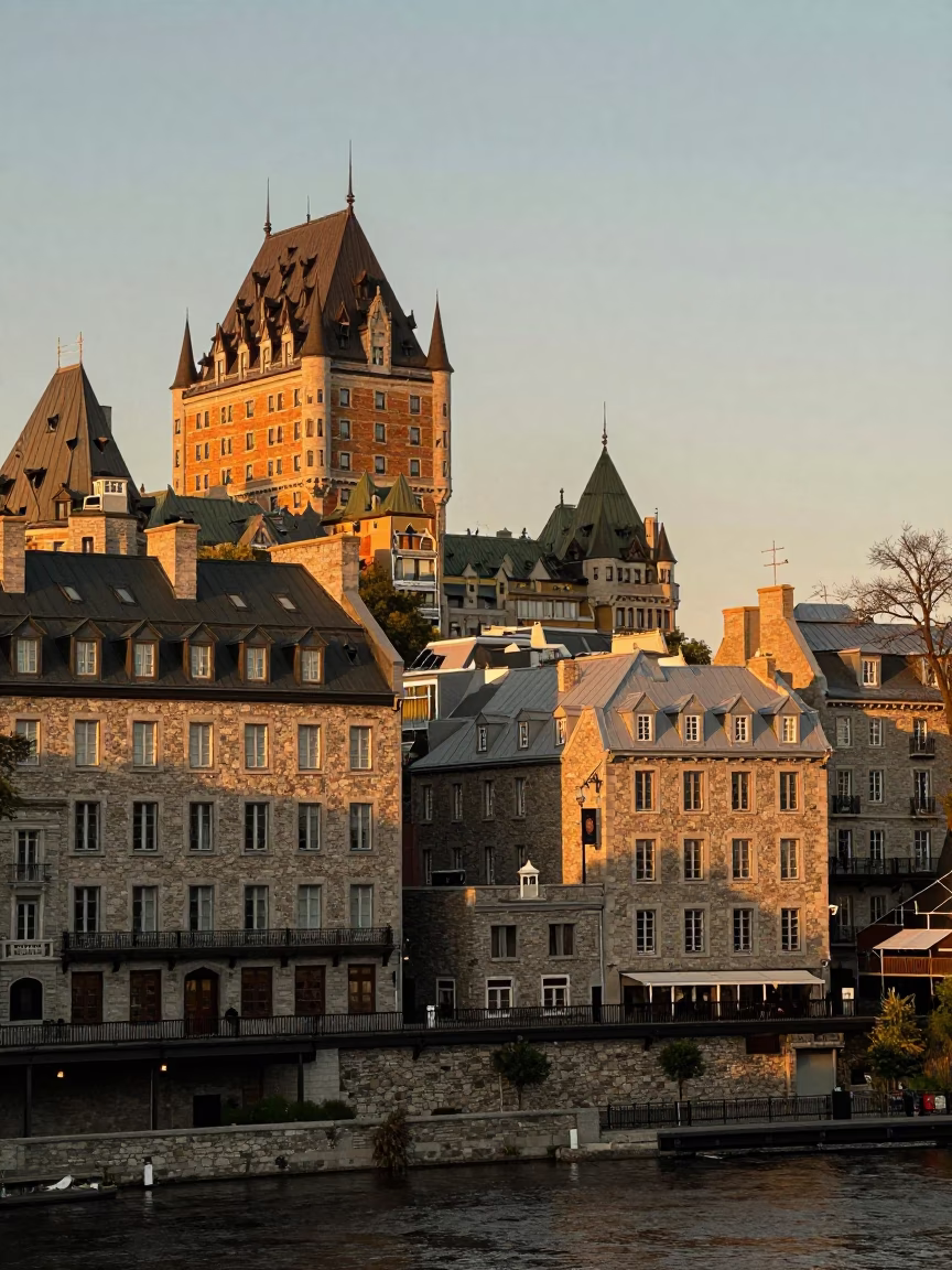 Stone Architecture in Quebec City at Golden Hour in in Quebec City, Quebec, Canada