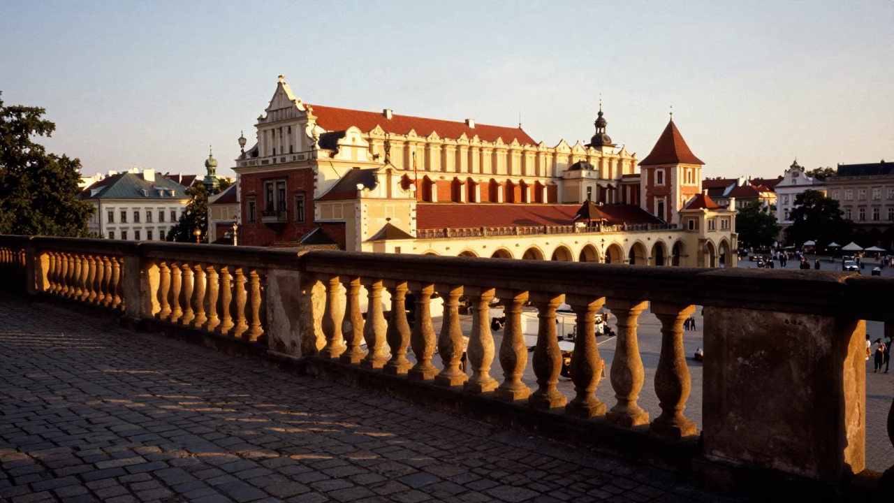 Stone Balustrade in Krakow at Sunset Light in in Krakow, Poland