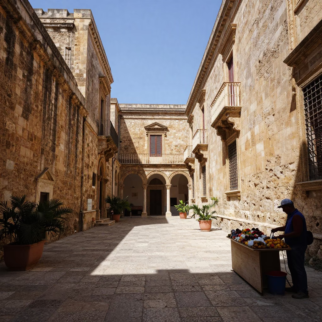 Stone Buildings at The Flat Glare Of Noon Light in Palermo in in Palermo, Italy