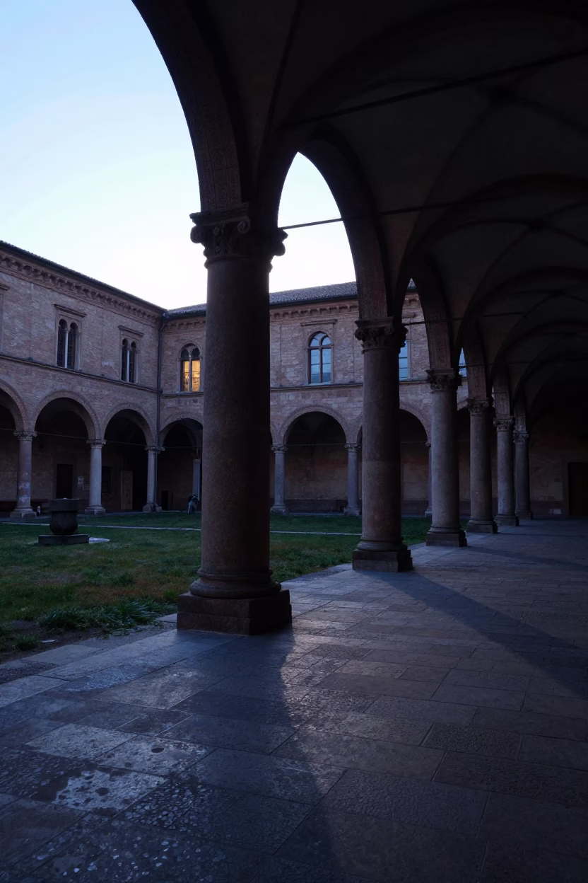 Stone Buildings in Bologna at Sunrise Light in in Bologna, Italy