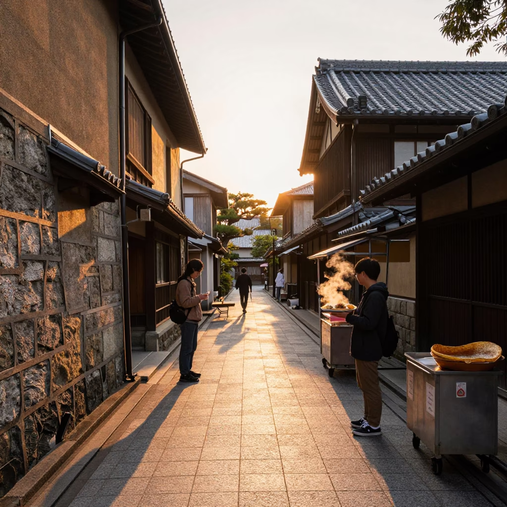 Stone Buildings in Kyoto at Golden Hour in in Kyoto, Japan