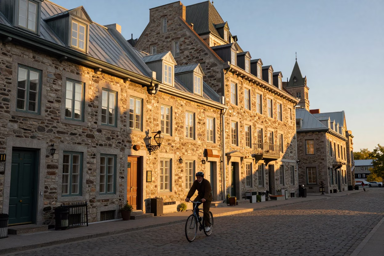 Stone Buildings in Quebec City at Sunset Light in in Quebec City, Quebec, Canada
